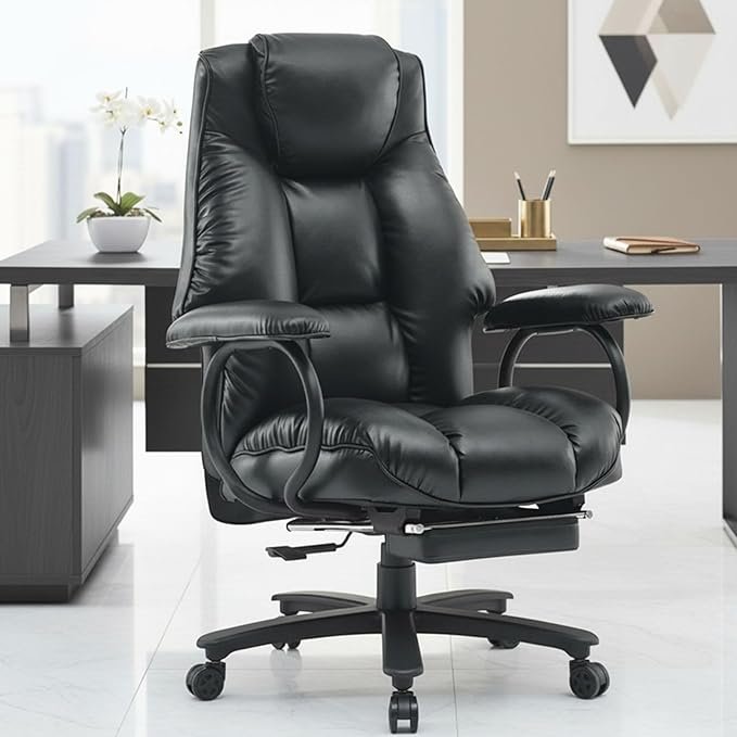 Big and Tall Office Chair 500LBS for Back Pain Relief, Heavy Duty Executive Office Chair with Foot Rest, Ergonomic Office Chairs for Long Hours Sitting, Computer Chairs. Black 