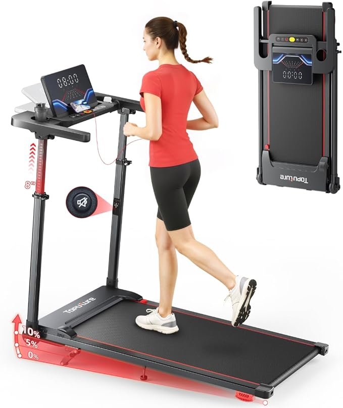 TOPUTURE Walking Pad with Incline, 2 in 1 Treadmills for Home & Office, Under Desk Treadmill, 2.5HP Portable Compact Treadmill with Remote Control, APP & LED Display, Installation-Free