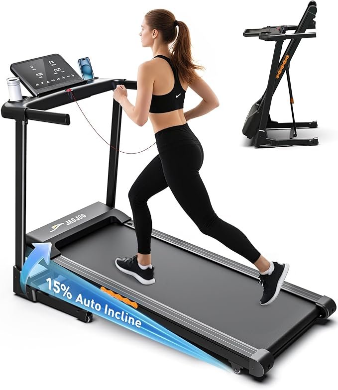 Treadmill with Incline for Home, JAGJOG 15% Auto Incline Treadmills with Handrail 300 lbs Capacity